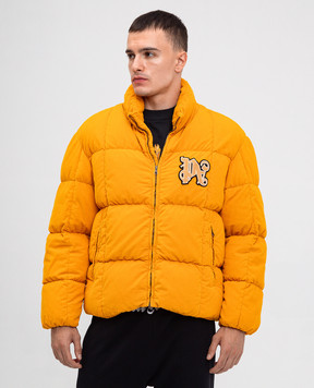 Palm Angels Жовта вельветова пухова куртка з нашивкою монограми логотипа PMED047F24FAB001