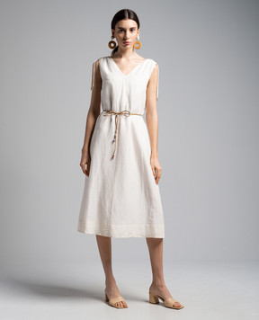 Peserico Бежева сукня з льоном з ланцюжком моніль S02050L10A06802