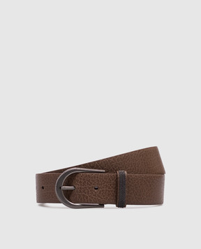 Brunello Cucinelli Коричневый кожаный ремень с цепочкой мониль M0JUMC31G