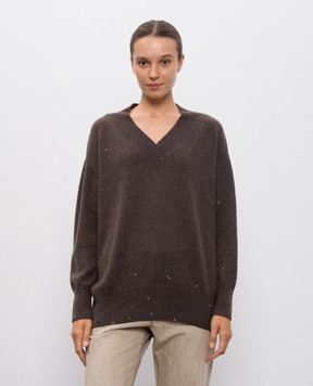 Brunello Cucinelli Коричневый пуловер из кашемира и шелка с пайетками M73539922