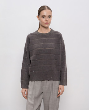 Brunello Cucinelli Сірий светр Dazzling з кашеміром та вовною в паєтки MBM738200