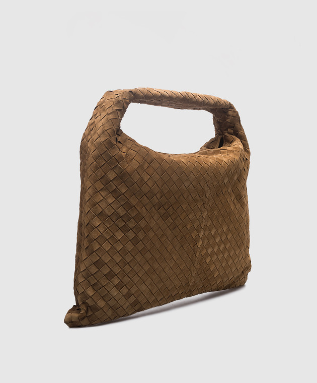 Bottega Veneta - Коричневая замшевая сумка Hop с плетением