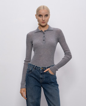 Moncler Серое поло из шерсти в рубчик K20939A00006M4715