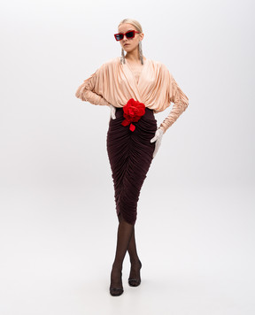 Magda Butrym Бежева сукня міді з драпіруванням з брошкою DRESS05116924