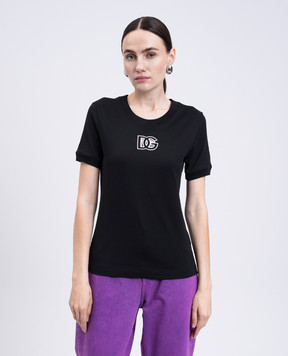 Dolce&Gabbana Чорна футболка з контрастним логотипом DG F8N08ZGDC9W