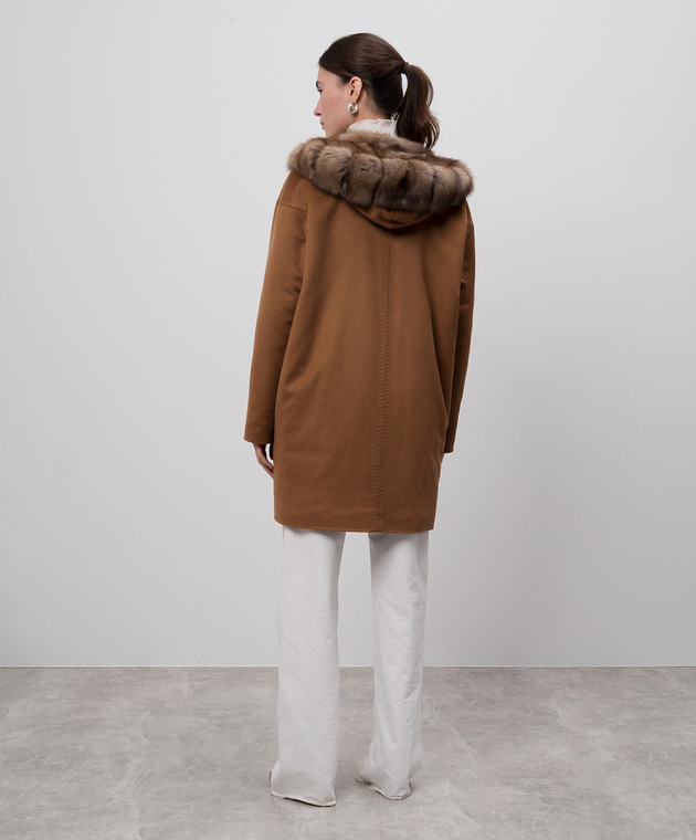 Via Cappella Коричневое пальто из кашемира с мехом соболя P11785CASHMERE изображение 4