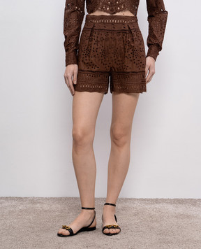 Ermanno Scervino Коричневые шорты с вышивкой бродеры D464P602RXT