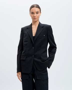 Helmut Lang Чорний жакет з вовни з металевим логотипом O06HW103