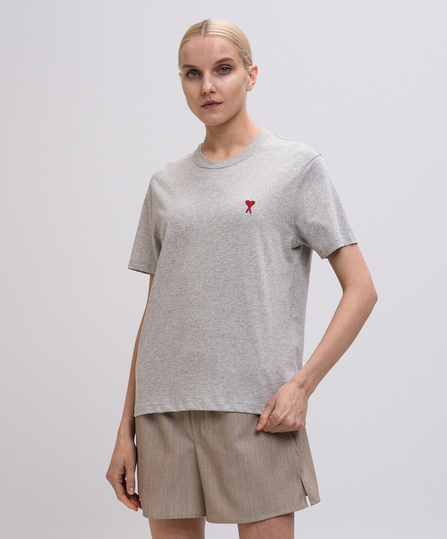 Ami Paris Сіра меланжева футболка з емблемою BFUTS035724w зображення 3