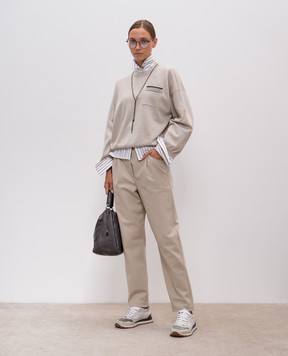 Brunello Cucinelli Бежевий светр з кашеміру з ланцюжком моніль M12192300