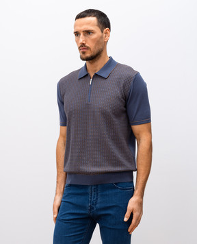 Bertolo Cashmere Синее поло с шелком в тканом узоре. 902330002421