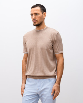 Bertolo Cashmere Бежевая футболка с контрастным окантованием 902204002056