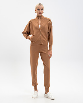 Twinset Коричнева спортивна куртка з вишивкою 252TP3405