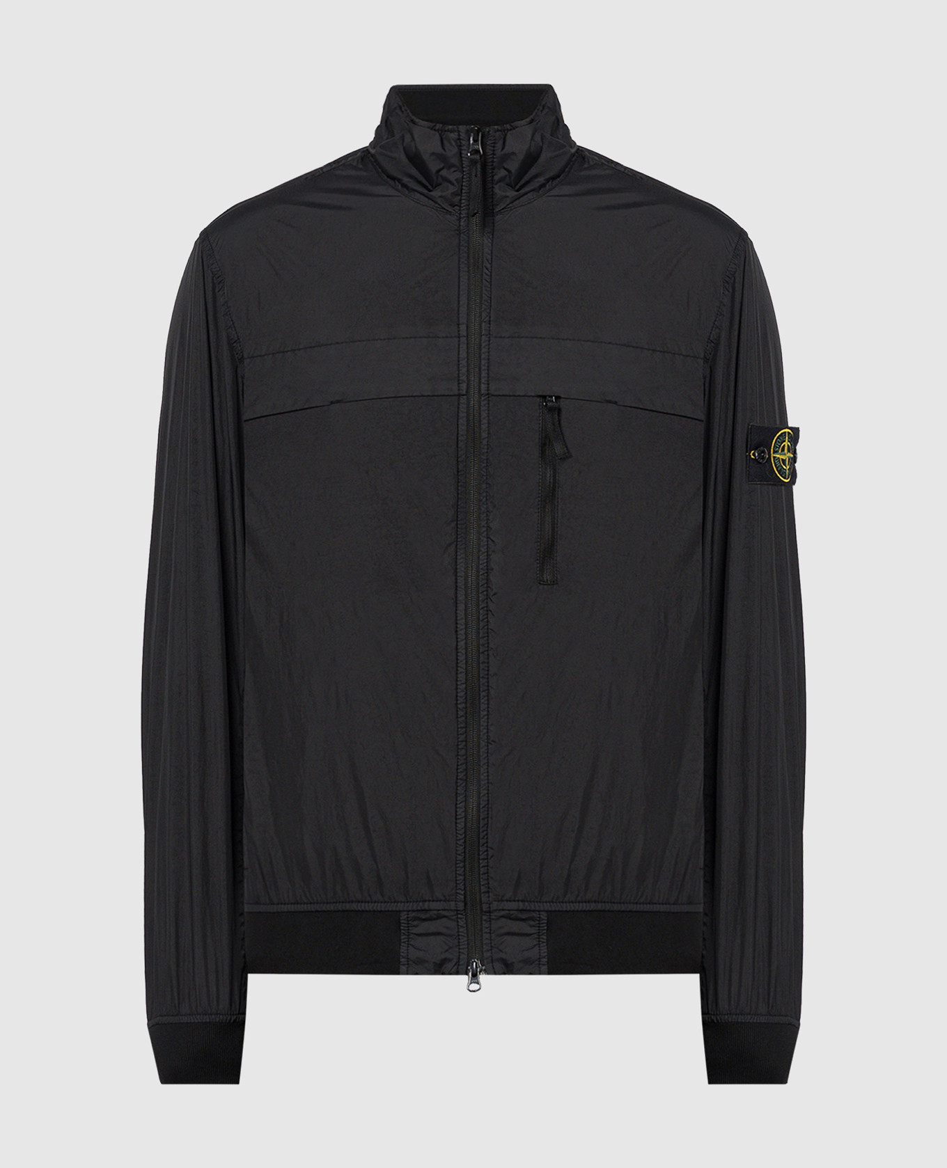 Black windbreaker with removable logo patch