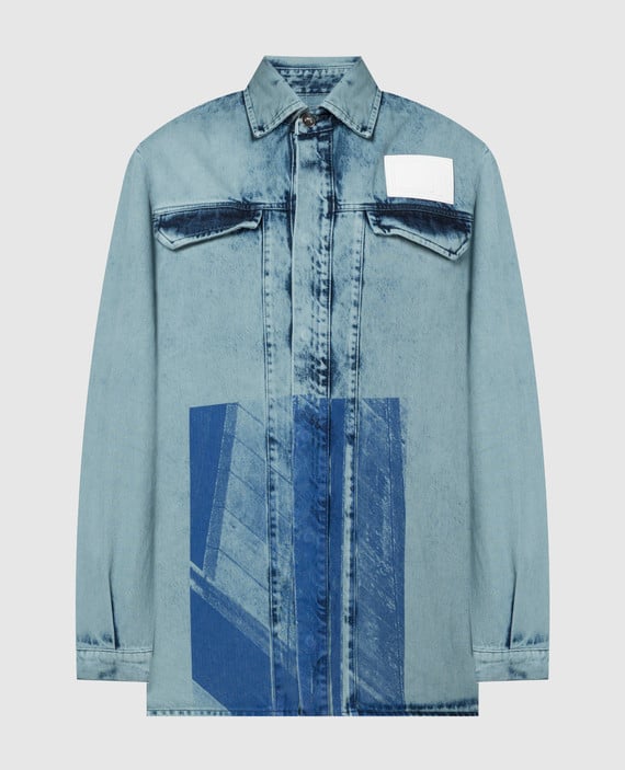 Blue denim jacket with an abstract print