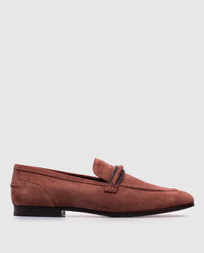 Brunello Cucinelli Коричневые замшевые лоферы с цепочкой мониль MZSFC3009P