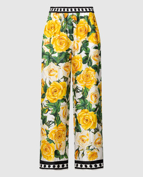 Dolce&Gabbana Белые брюки из шелка в цветочный принт. FTAMPTGDA9C