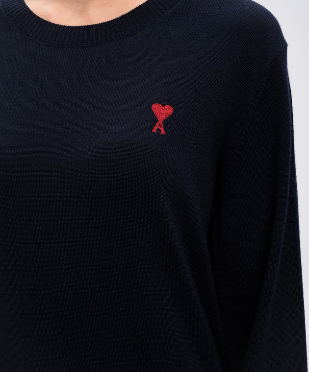 Ami Paris Синий джемпер из мериноса шерсти с нашивкой логотипа BFFKS111KN0025 изображение 5