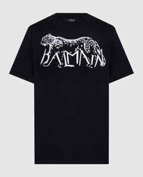 Balmain Чорна футболка з принтом FF0EH005GF22