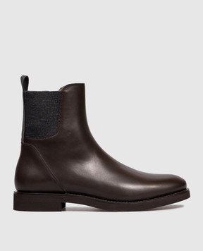 Brunello Cucinelli Коричневі шкіряні черевики Mat  з ланцюжком моніль MZOLG3033