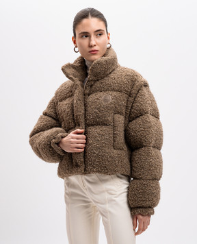 Moncler Коричневый укороченный пуховик Cytinelle с шерстью со съемными рукавами J20931A0012289AQ2