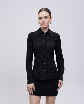 Dolce&Gabbana Чорна блуза із шовку у візерунок логотипа DG F5Q53TGDCVH