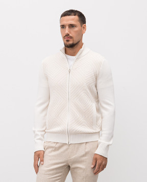 Stefano Ricci Белый кардиган из шерсти и кашемира в узор K808095R31F25373