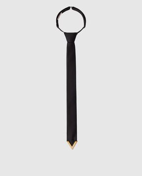 Valentino Чорна краватка з вовни та шовку з логотипом V Gold 5W2EV127ENT