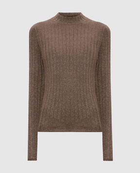 Brunello Cucinelli Коричневий джемпер з кашеміром та шовком в рубчик M41862204P