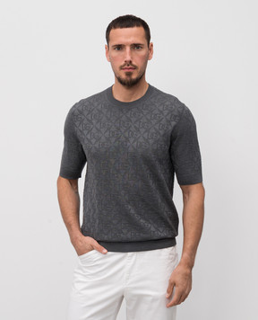 Dolce&Gabbana Сіра футболка із шовку у візерунок монограми логотипа GXX03TJBSM4