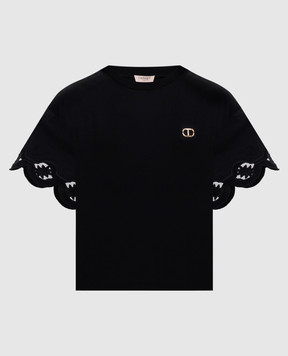 Twinset Чорна футболка з квітковою вишивкою 252TP2500