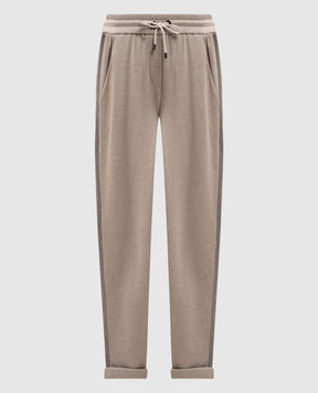 Brunello Cucinelli Бежевые спортивные брюки с шелком MD828SM679