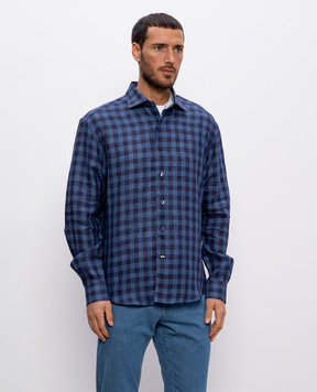 Cashmere&Whiskey Синяя рубашка из льна в клетку 11651081323