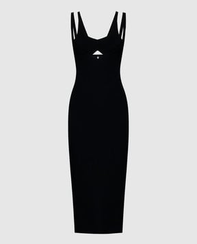 Ermanno Scervino Черное платье в рубчике с фигурным вырезом D445Q302HVT