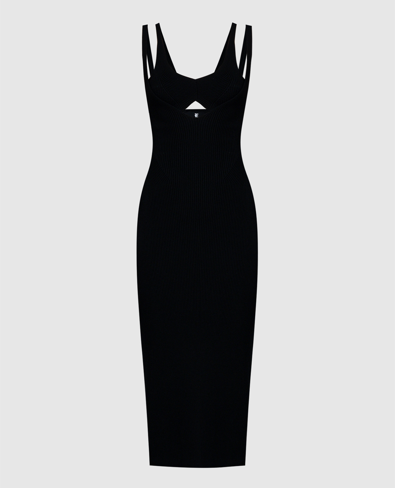 Черное платье в рубчике с фигурным вырезом