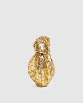 Bottega Veneta Золотая кожаная сумка Mini Jodie с плетением 651876V4P10