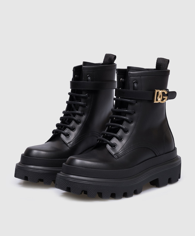 Dolce&Gabbana Черные кожаные ботинки с металлическим логотипом DG CT1057AB640 изображение 2