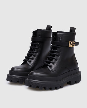Dolce&Gabbana Чорні шкіряні черевики з металевим логотипом DG CT1057AB640