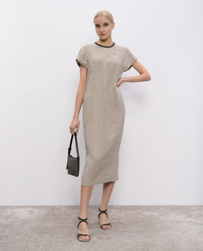 Brunello Cucinelli Бежевое платье с леном с цепочкой мониль MH126AHB51