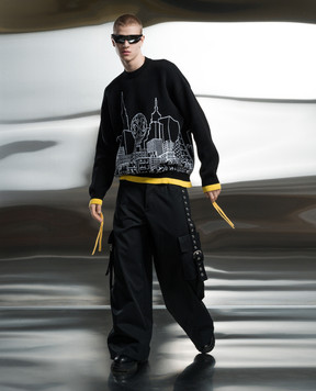 Off-White Черный свитер Skyline с узором OMHE200S24KNI001
