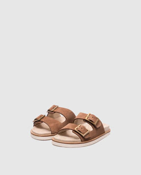 Brunello Cucinelli Коричневые замшевые шлепанцы Urban MZUSILY235