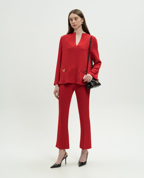Valentino Червоні штани кльош із шовку 5B3RB3601MM