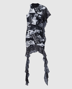 Versace Jeans Couture Черное ассиметричное платье в принт Magazine 76HAO9D7JS293