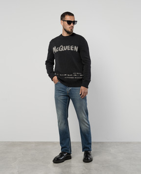 Alexander McQueen Сині джинси з ефектом потертості з логотипом 794082QYAA5