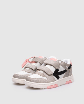Off-White Детские серые кожаные кроссовки Out of office с глитером с логотипом OGIA005S25LEA002