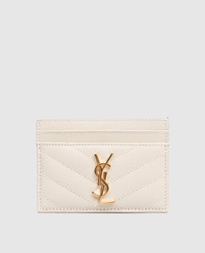 Saint Laurent Бежевый кожаный стеганый картхолдер с монограммой Cassandre 423291BOW01