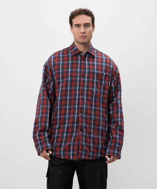 Balenciaga Красная утепленная рубашка в клетку с логотипом 768767TRM22 изображение 3