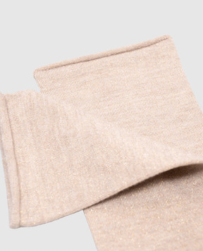 Brunello Cucinelli Бежевые носки с кашемиром и шелком с люрексом. M41945019