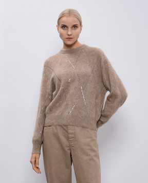 Brunello Cucinelli Бежевый свитер с шерстью и кашемиром с пайетками MBP110810