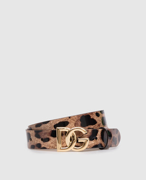 Dolce&Gabbana Дитячий коричневий шкіряний ремінь в леопардовий принт EE0068AM568